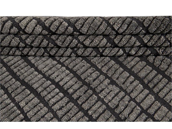 Contemporary Textured High Low Wool Rug 9 X 12