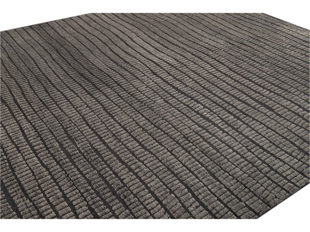 Contemporary Textured High Low Wool Rug 9 X 12