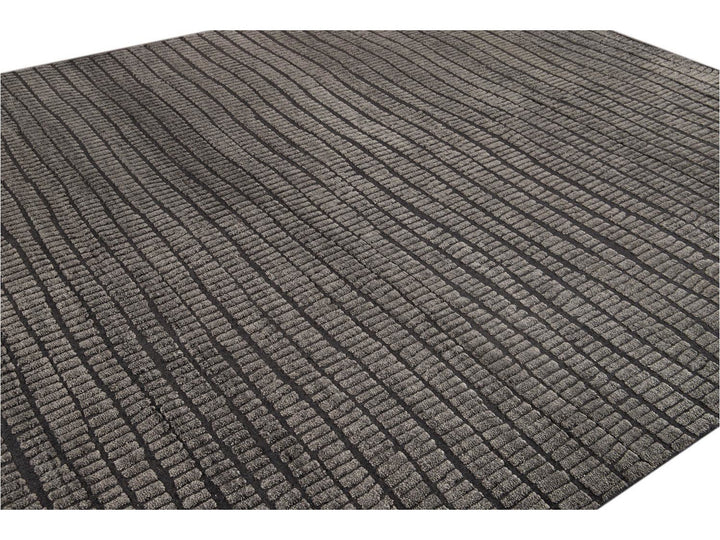 Contemporary Textured High Low Wool Rug 9 X 12