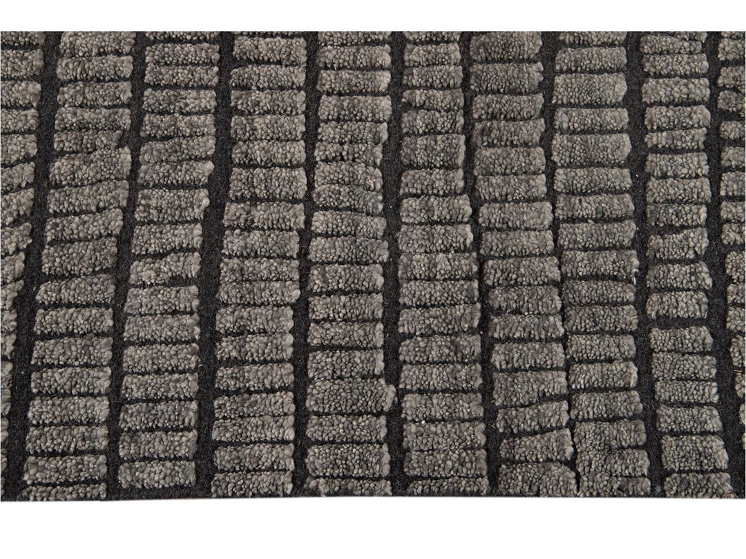 Contemporary Textured High Low Wool Rug 9 X 12