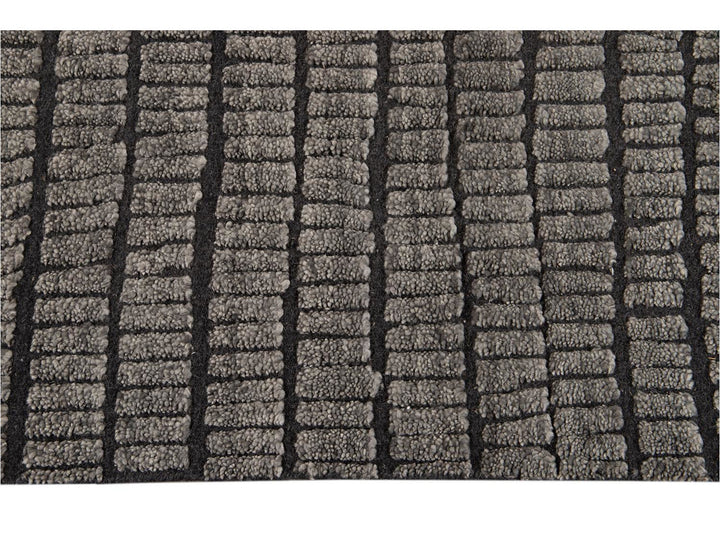 Contemporary Textured High Low Wool Rug 9 X 12