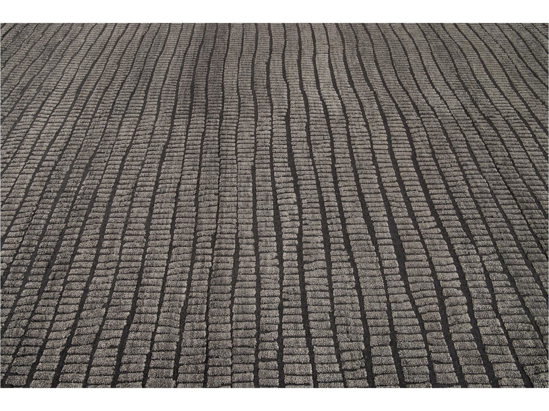 Contemporary Textured High Low Wool Rug 9 X 12