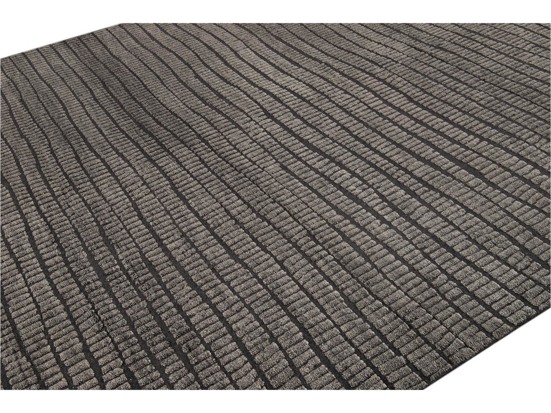 Contemporary Textured High Low Wool Rug 9 X 12