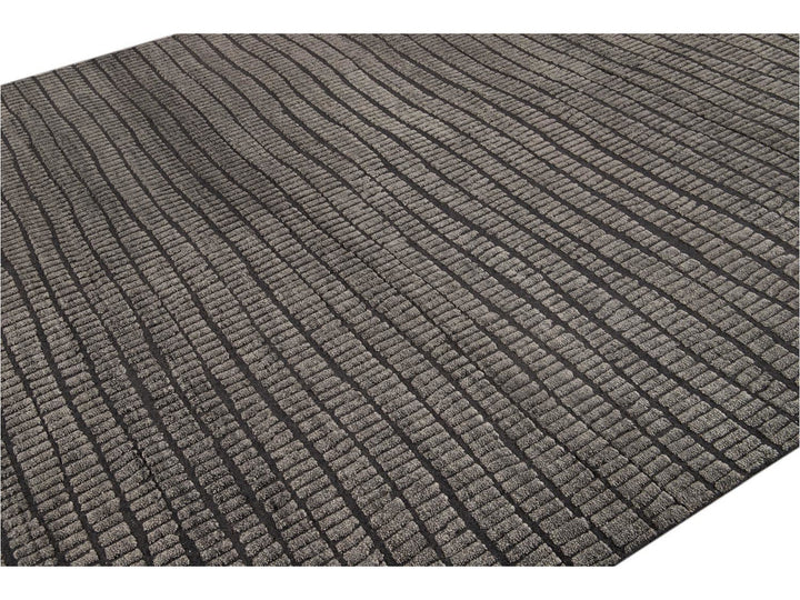 Contemporary Textured High Low Wool Rug 9 X 12