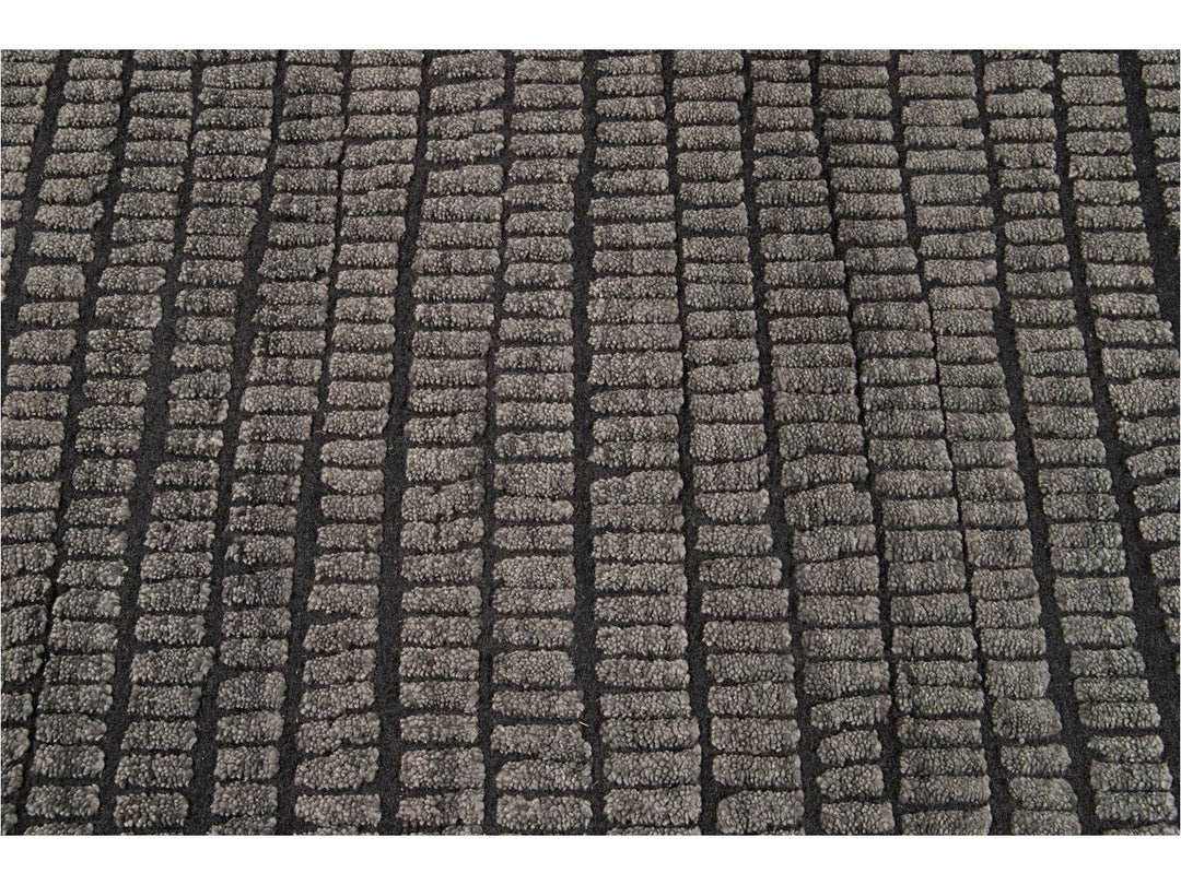 Contemporary Textured High Low Wool Rug 9 X 12