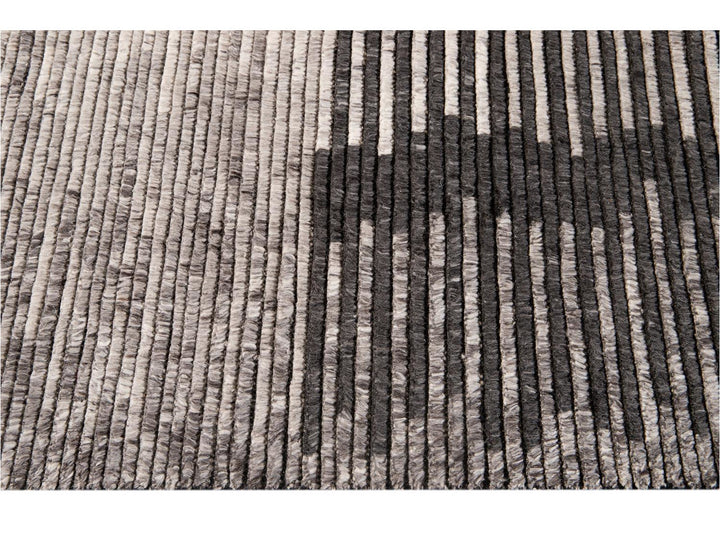 Contemporary Textured Ribbed Wool Rug 12 X 15