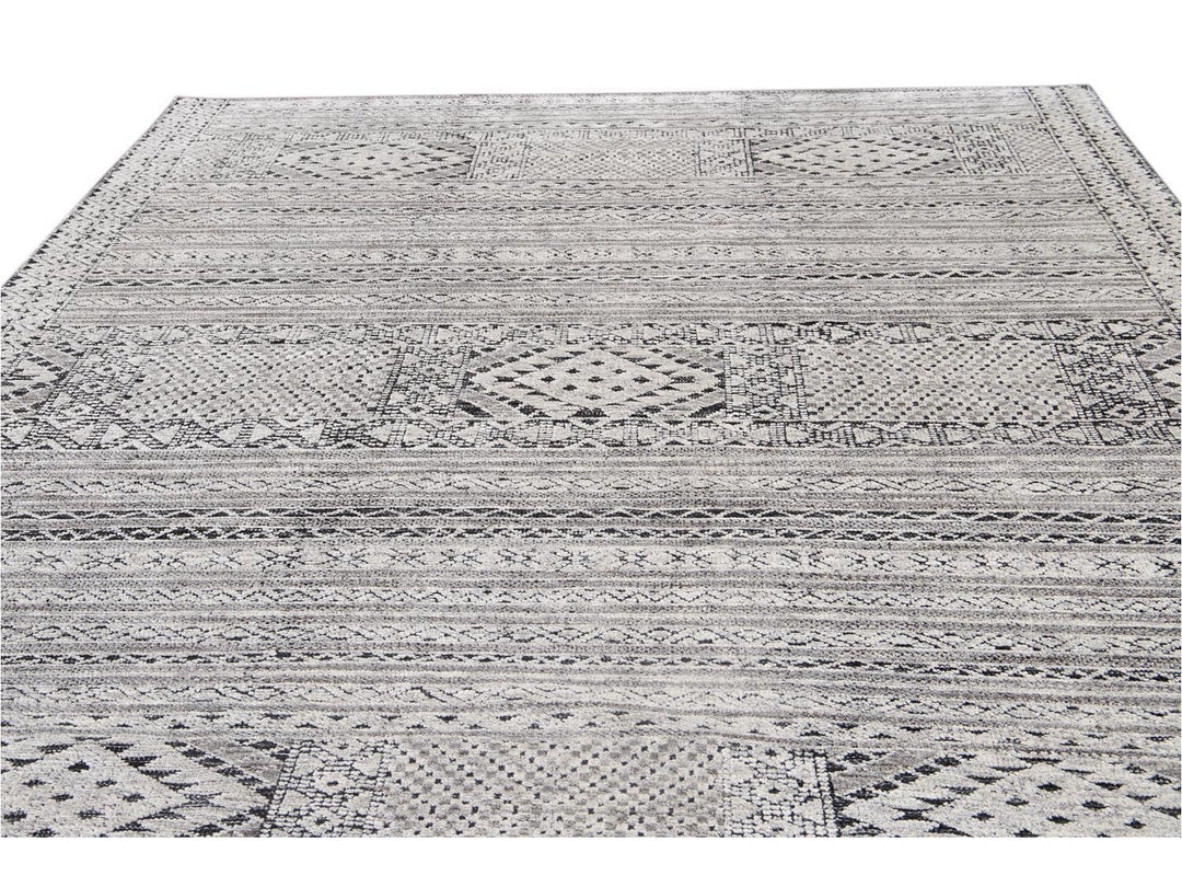 Modern Textured High Low Wool Rug 9 X 12