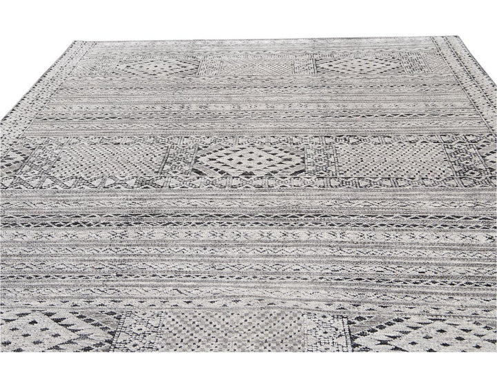 Modern Textured High Low Wool Rug 9 X 12