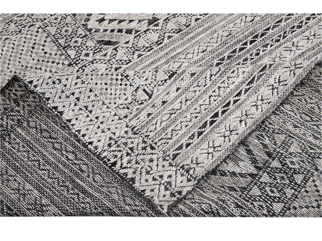 Modern Textured High Low Wool Rug 9 X 12