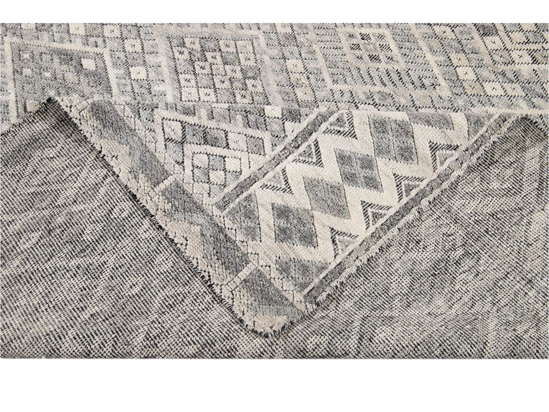 Modern Textured High Low Wool Rug 11 X14