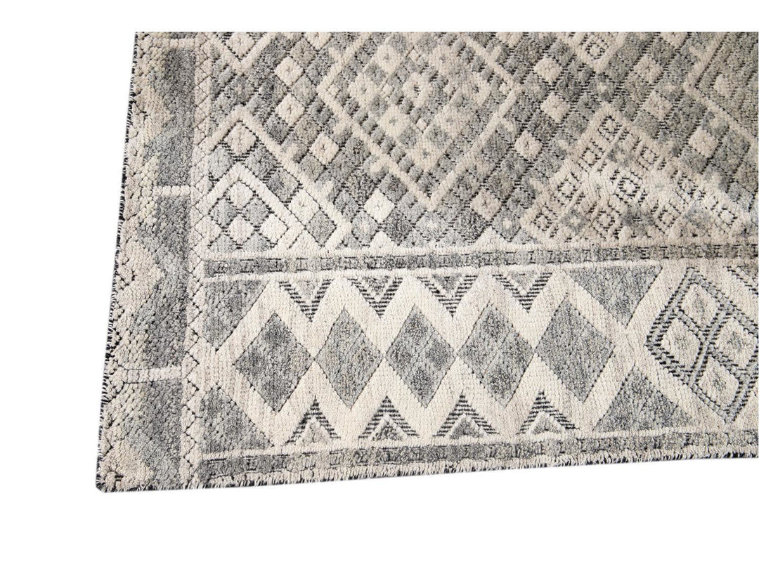 Modern Textured High Low Wool Rug 11 X14