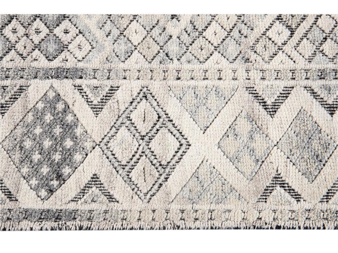 Modern Textured High Low Wool Rug 11 X14