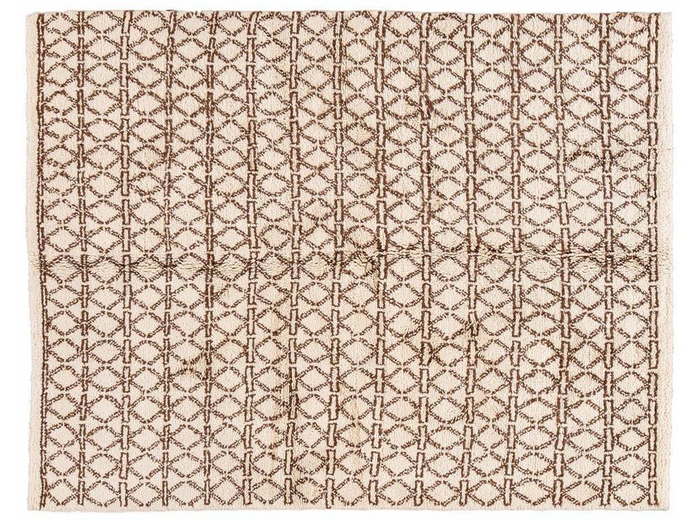 Modern Ivory Moroccan Tribal Wool Rug 6 X 8