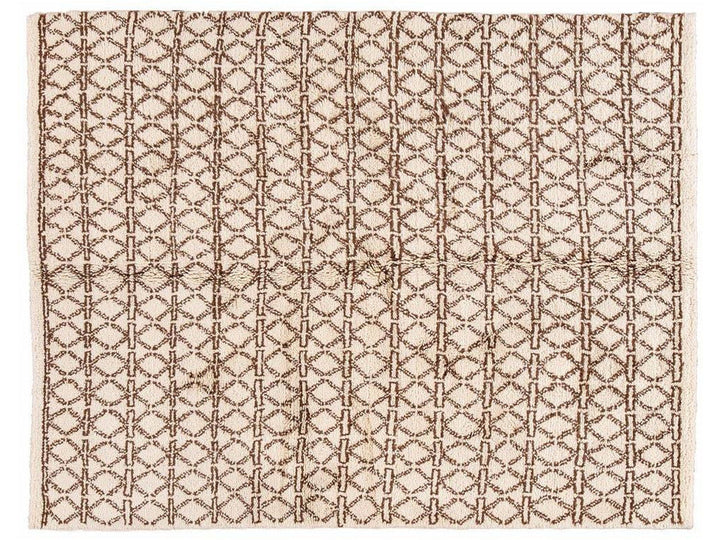 Modern Ivory Moroccan Tribal Wool Rug 6 X 8