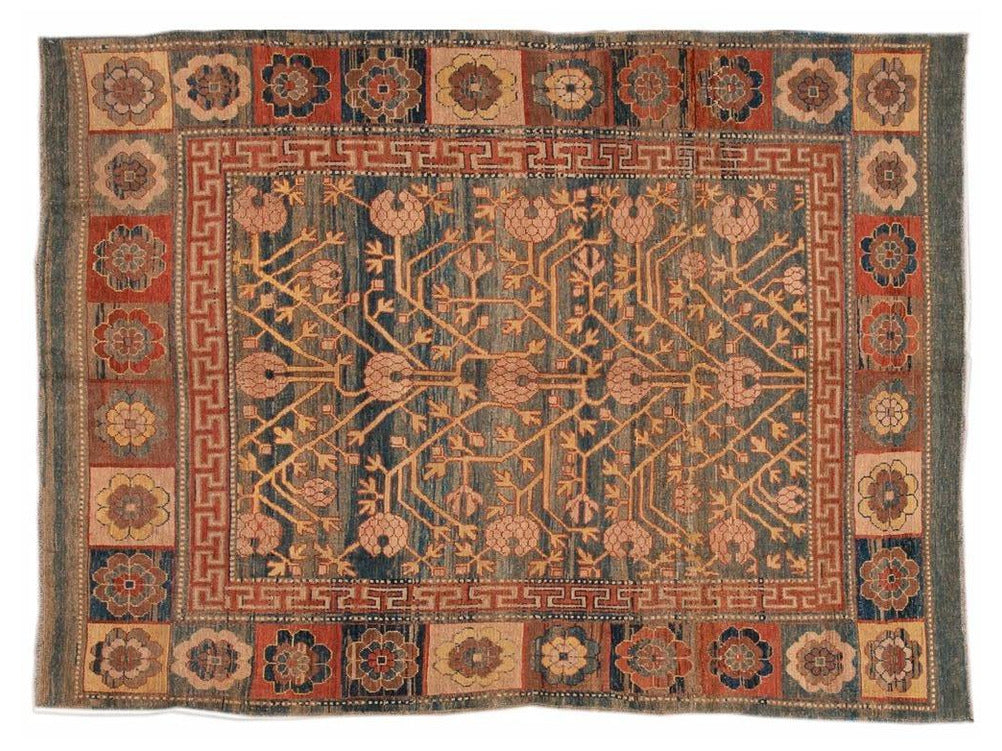 Vintage Khotan Style Tribal Wool Rug 7 X 10