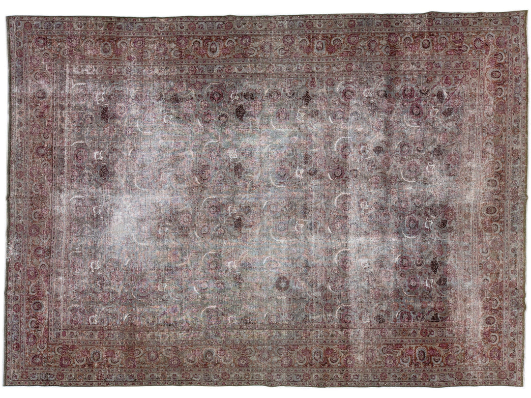 Antique Persian Tabriz Handmade Gray Wool Rug with Allover Design