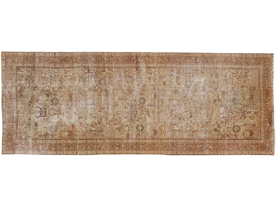 Allover Floral Handmade Antique Persian Malayer Gallery Wool Rug in Rust