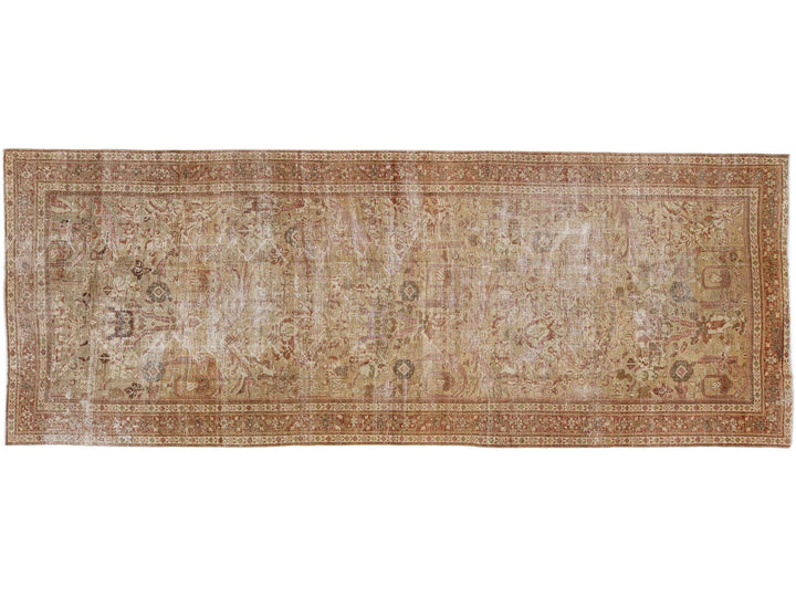 Allover Floral Handmade Antique Persian Malayer Gallery Wool Rug in Rust