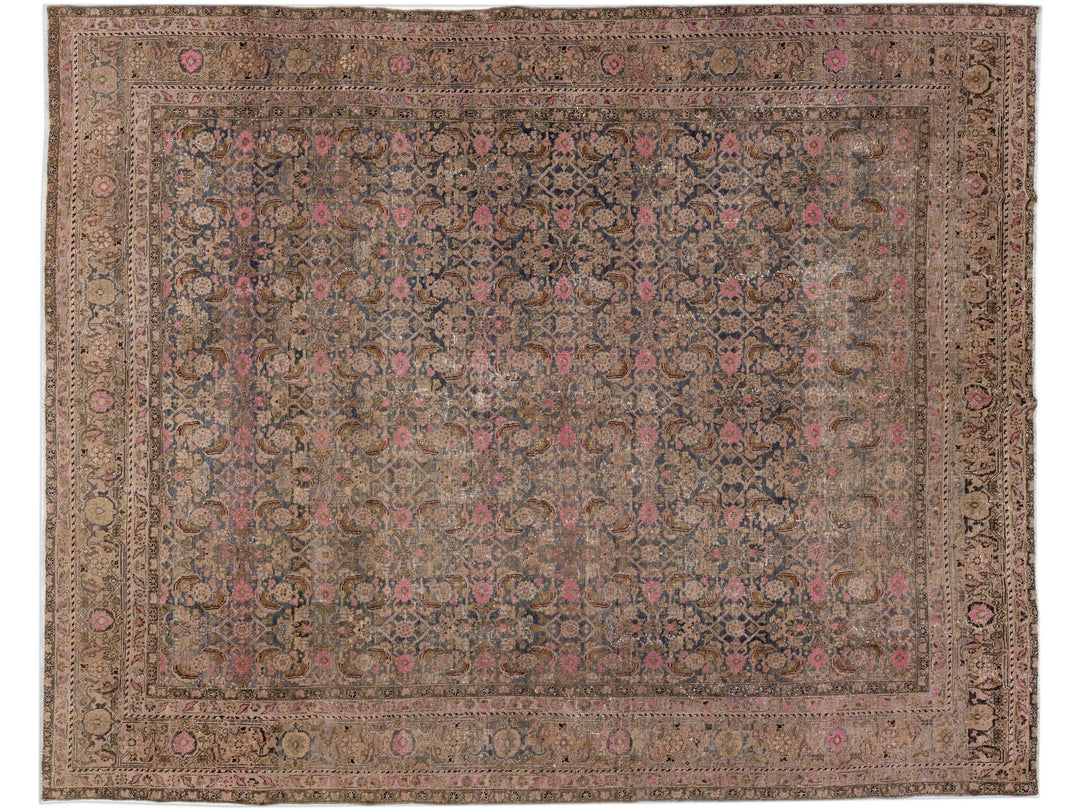Antique Bidjar Handmade Gray Wool Rug With Allover Floral Pattern