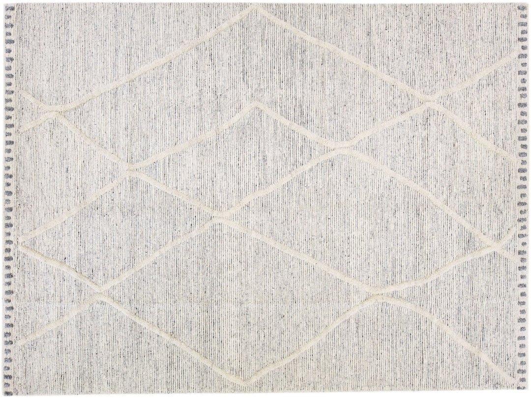Modern Moroccan Style Ivory Handmade Wool Rug With a Tribal Motif