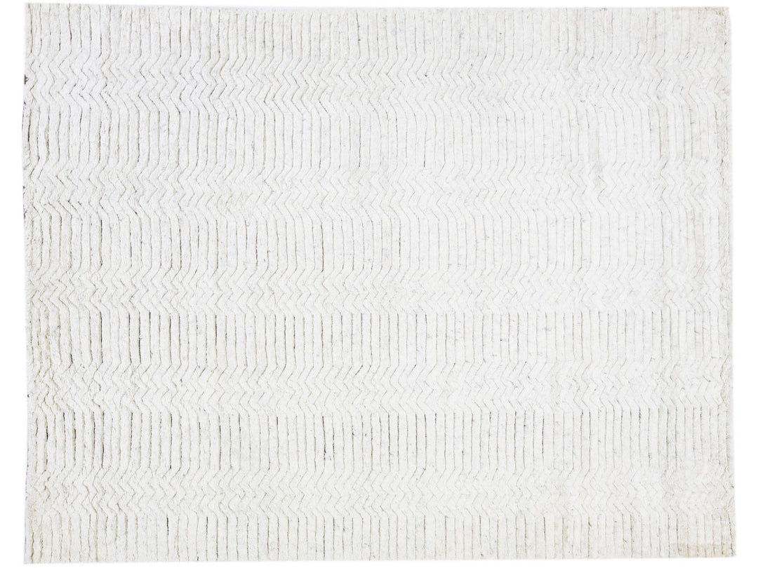 Contemporary Moroccan Style Ivory Handmade Geometric Wool Rug