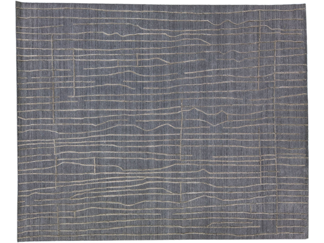Contemporary Texture Handmade Charcoal Wool & Viscose Rug