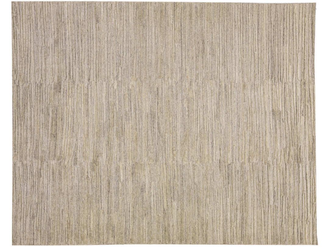 Contemporary Texture Natural Beige Handmade Wool & Viscose Rug
