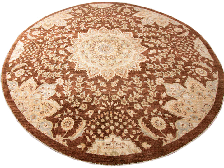 Antique Peshawar Style Round Rug 9 X 9