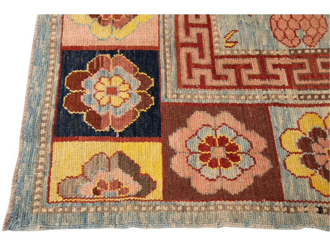 Vintage Khotan Style Tribal Wool Rug 7 X 9