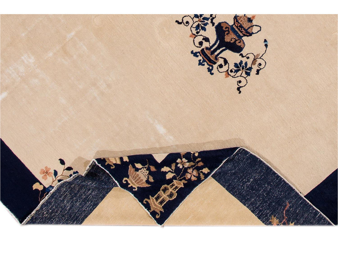 Antique Beige Peking Chinese Wool Rug  9 X 12