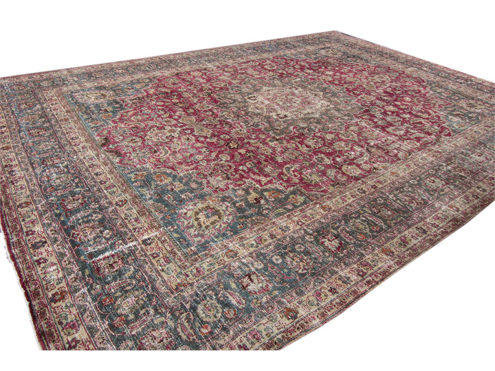 Early 20th Century Vintage Mashad Style Wool Rug 11 X 15