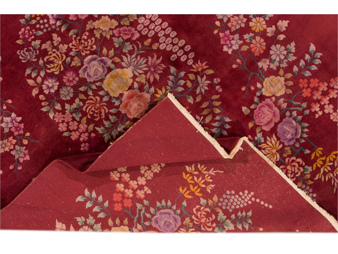 Antique Red Chinese Art Deco Rug  9 X 11