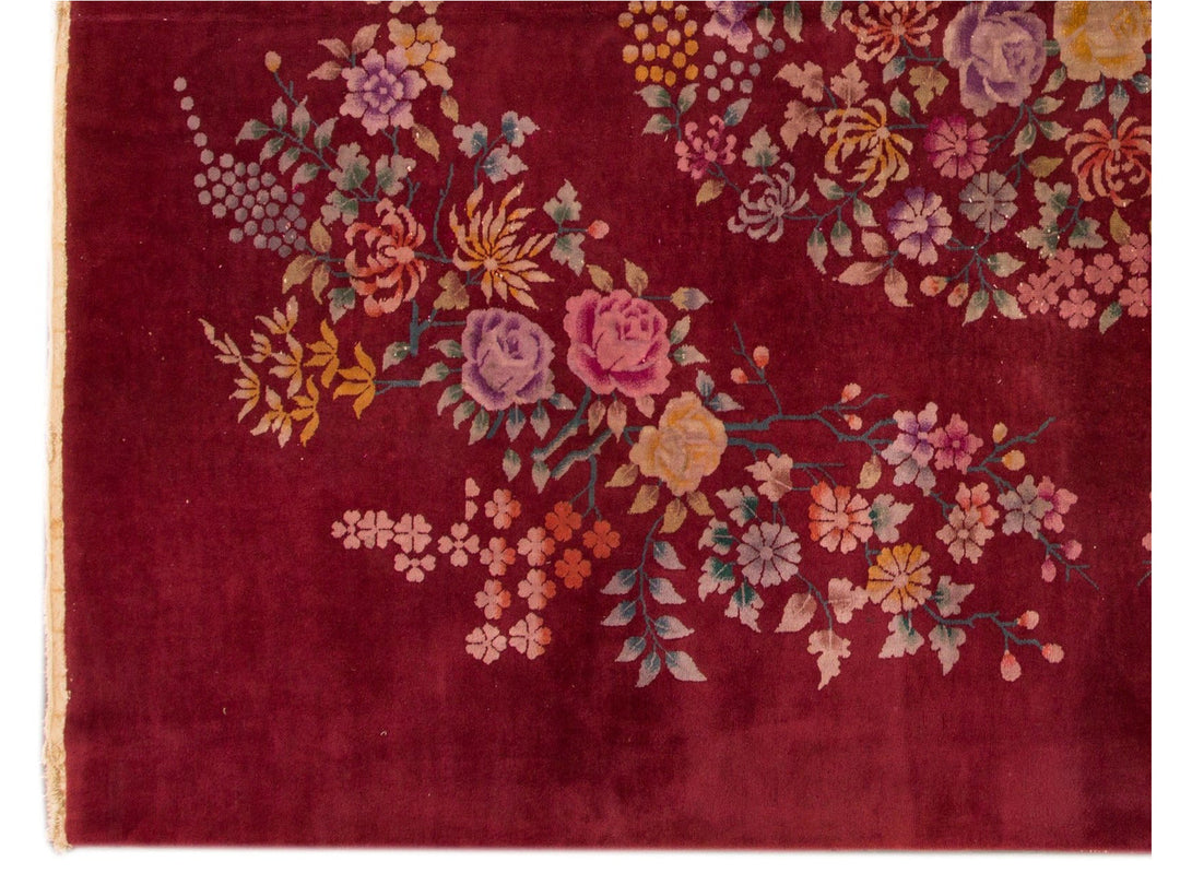 Antique Red Chinese Art Deco Rug  9 X 11