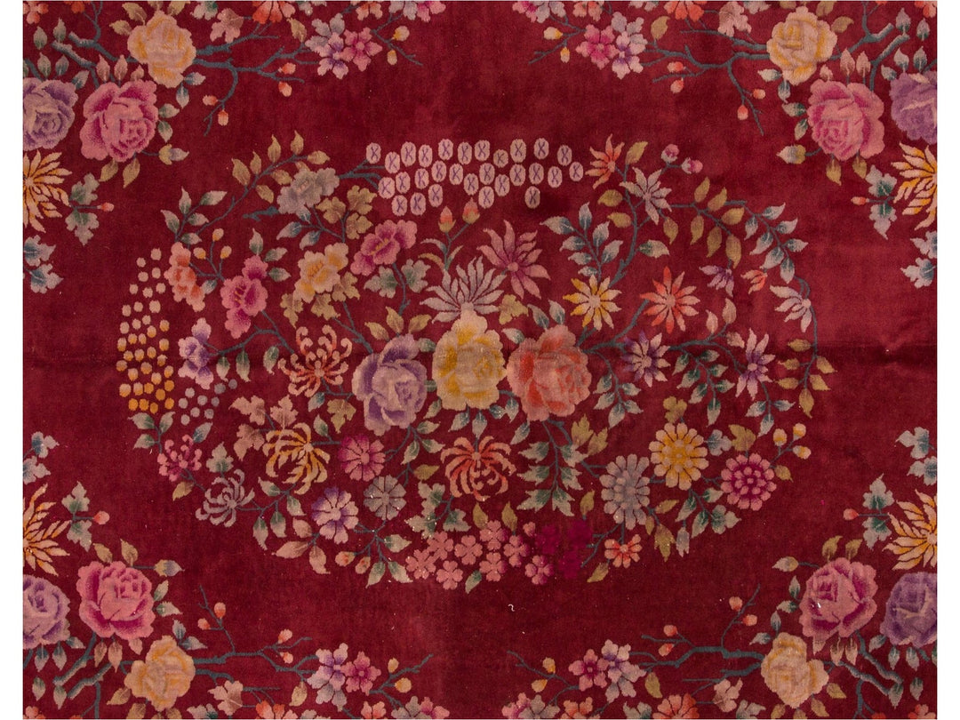 Antique Red Chinese Art Deco Rug  9 X 11