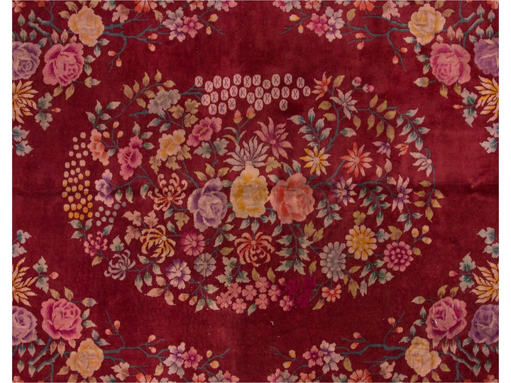 Antique Red Chinese Art Deco Rug  9 X 11