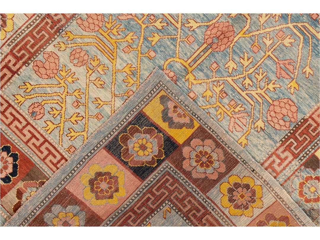 Vintage Khotan Style Tribal Wool Rug 7 X 9