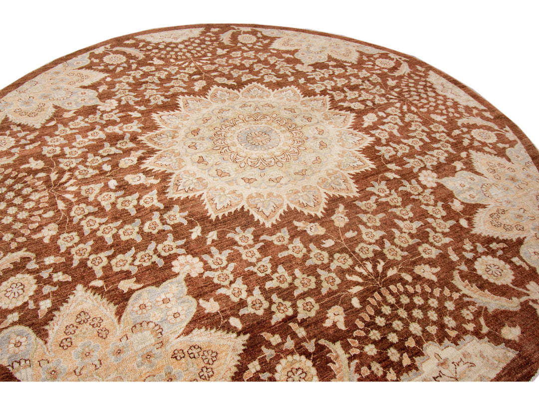 Antique Peshawar Style Round Rug 9 X 9