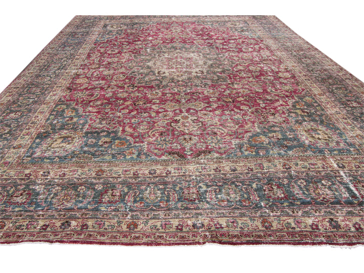 Early 20th Century Vintage Mashad Style Wool Rug 11 X 15