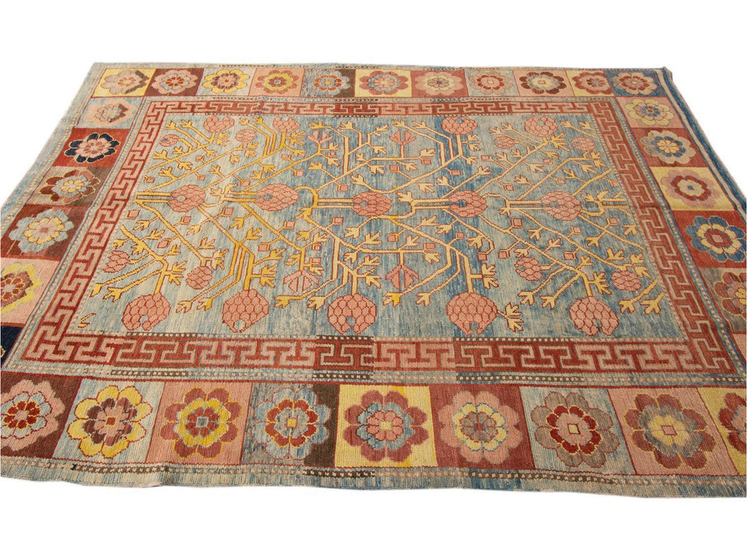 Vintage Khotan Style Tribal Wool Rug 7 X 9