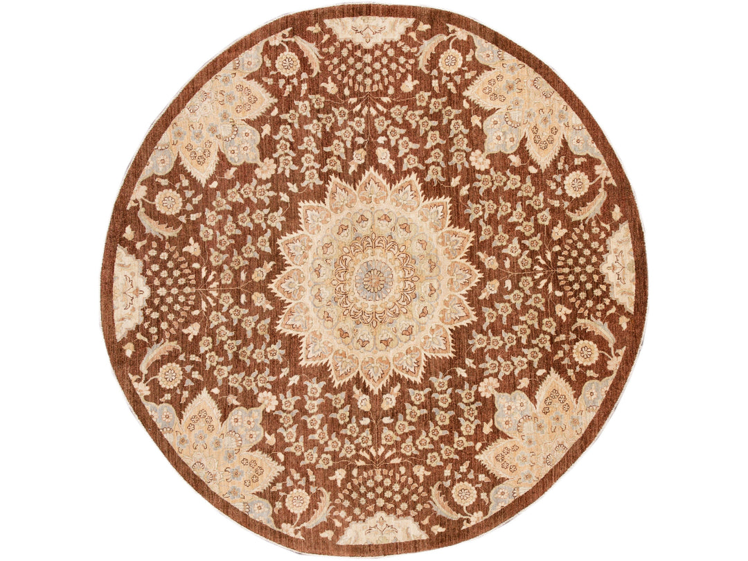 Antique Peshawar Style Round Rug 9 X 9