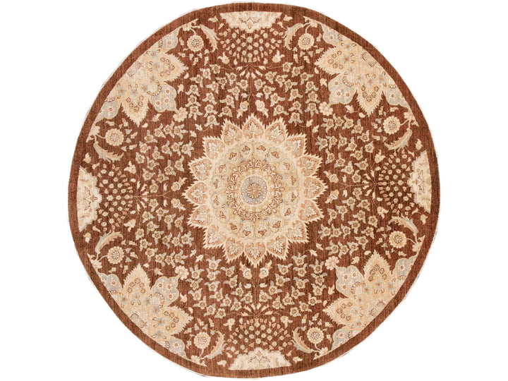 Antique Peshawar Style Round Rug 9 X 9