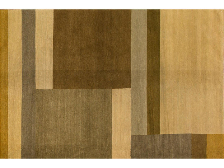 Modern Geometric Nepalese Wool Rug 9 X 12