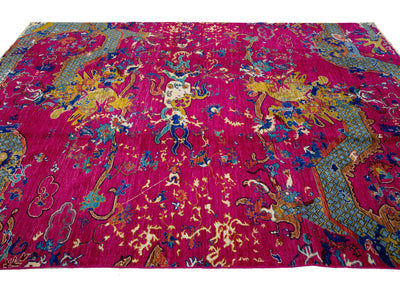 Modern Art Deco Dragon Chinese Wool and Silk Rug 7 X 10