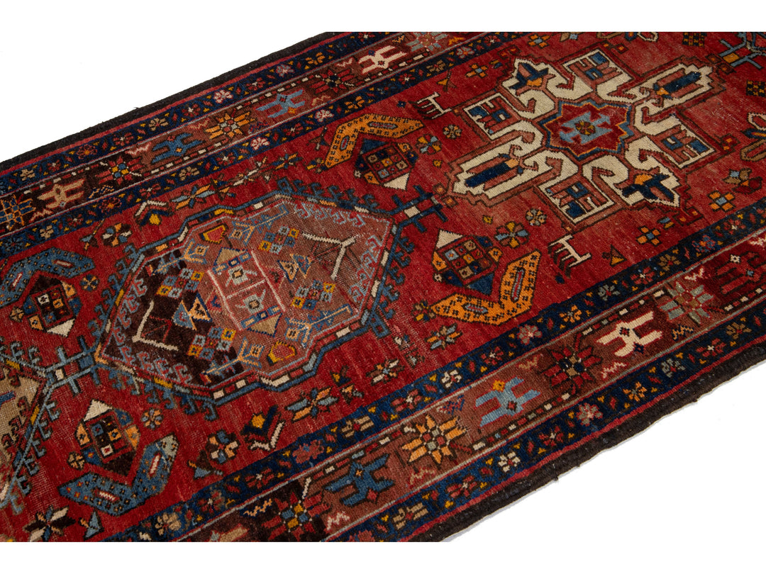 Antique Heriz Wool Runner Rug 3 X 18