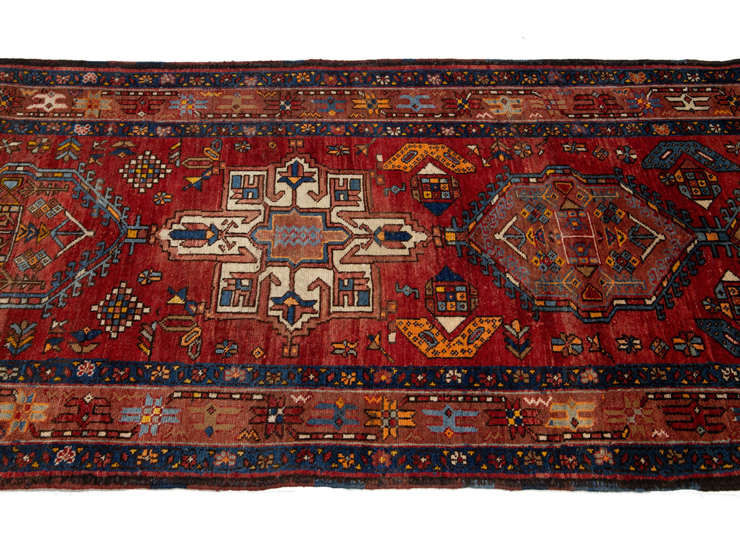 Antique Heriz Wool Runner Rug 3 X 18