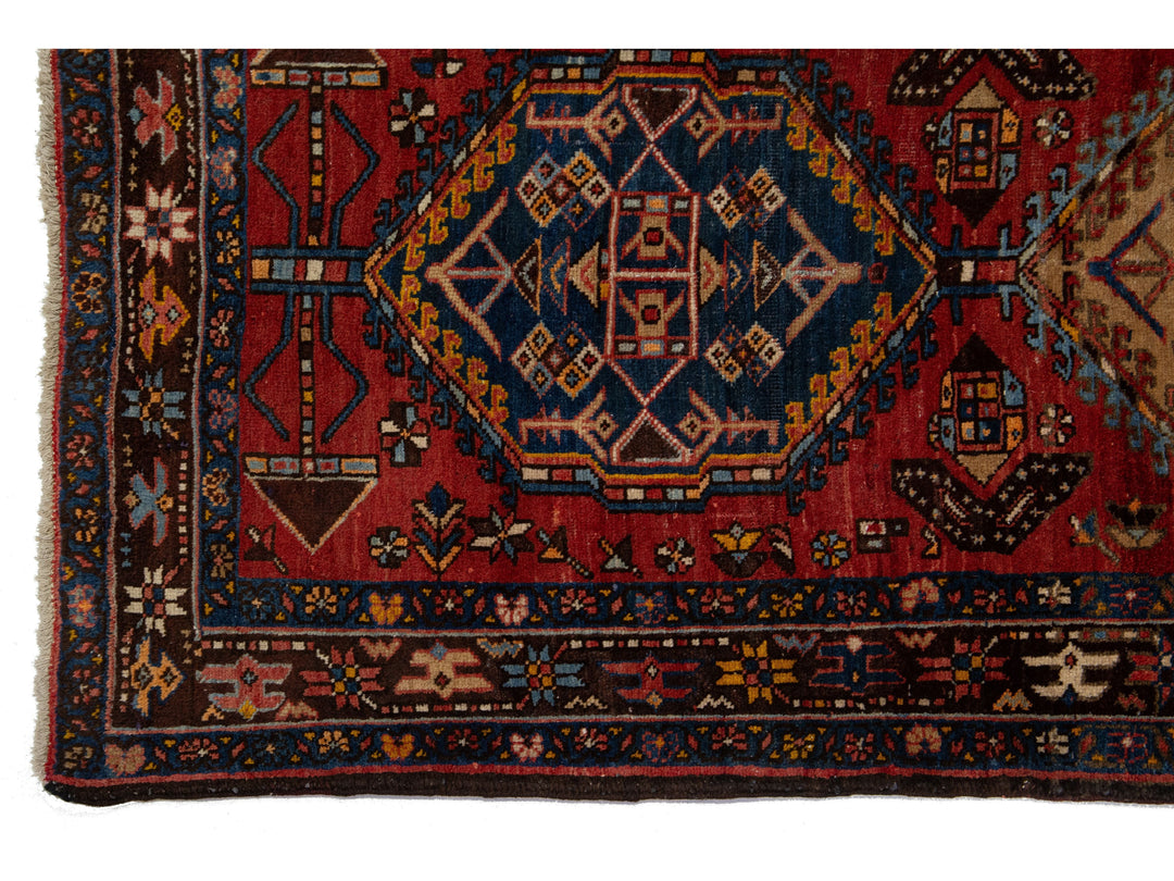 Antique Heriz Wool Runner Rug 3 X 18