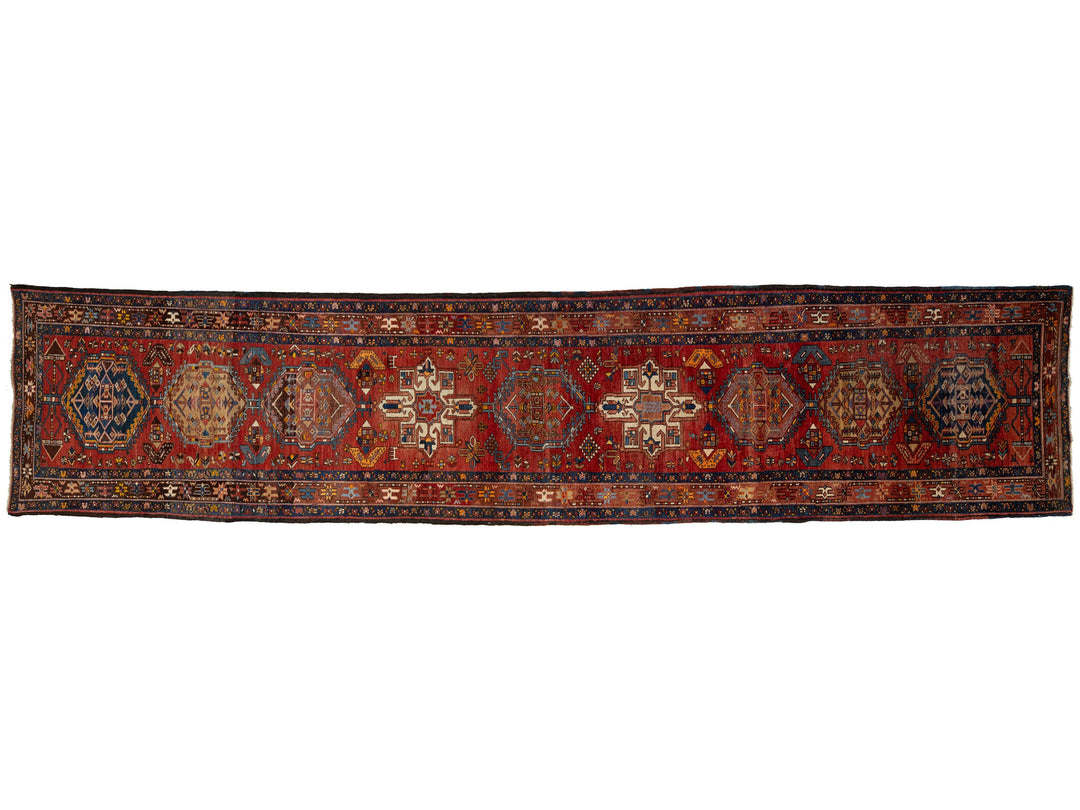 Antique Heriz Wool Runner Rug 3 X 18