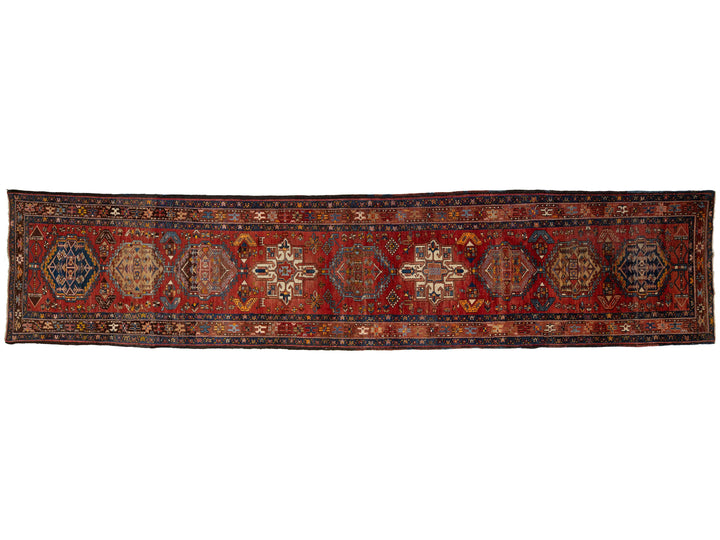 Antique Heriz Wool Runner Rug 3 X 18
