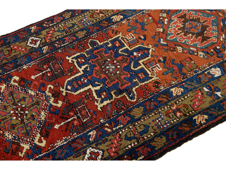 Antique Heriz Wool Runner Rug 3 X 15