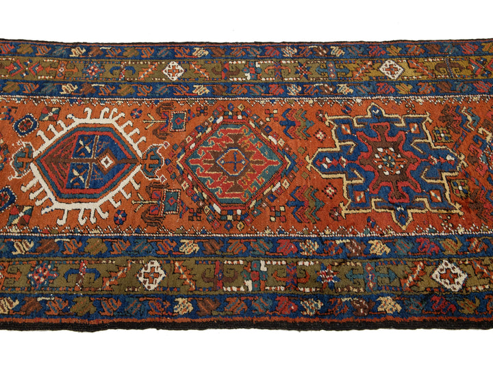 Antique Heriz Wool Runner Rug 3 X 15